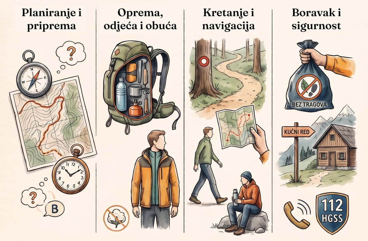 Četiri cjeline savjeta: planiranje i priprema, oprema, kretanje i navigacija te boravak i sigurnost